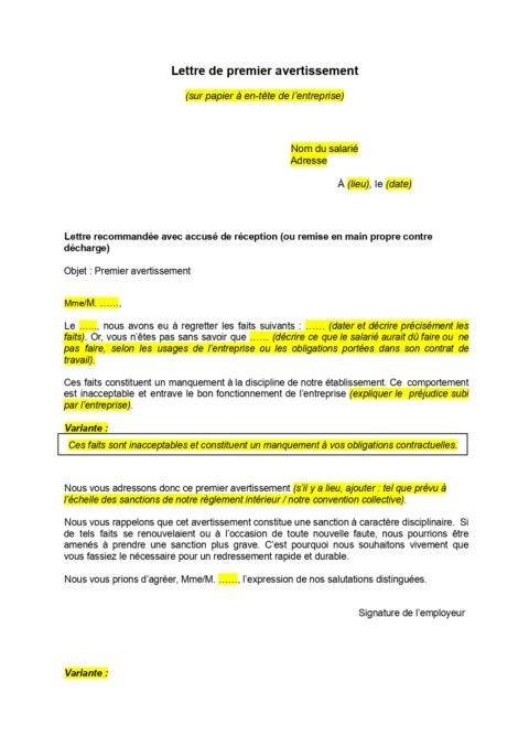 Lettre De Premier Avertissement Format Word PDF