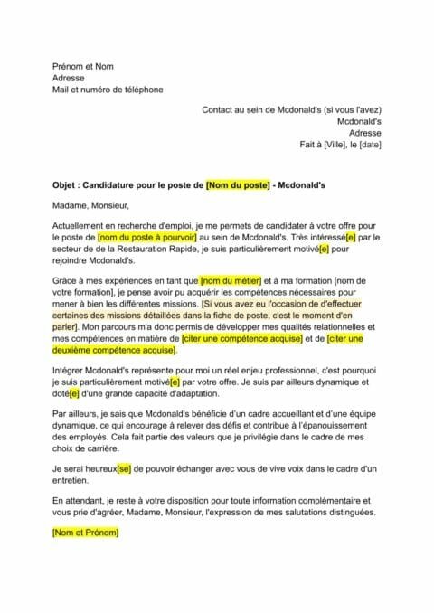 Lettre De Motivation Mcdonald S Format Word Pdf Gratuit