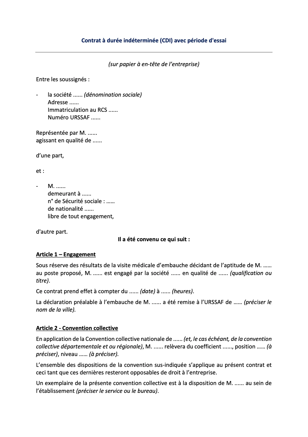 Contrat à Durée Indéterminée