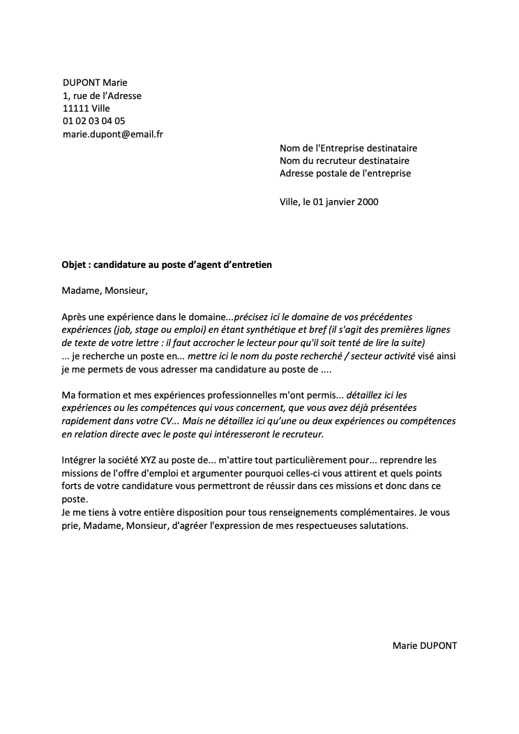 Lettre de motivation Français