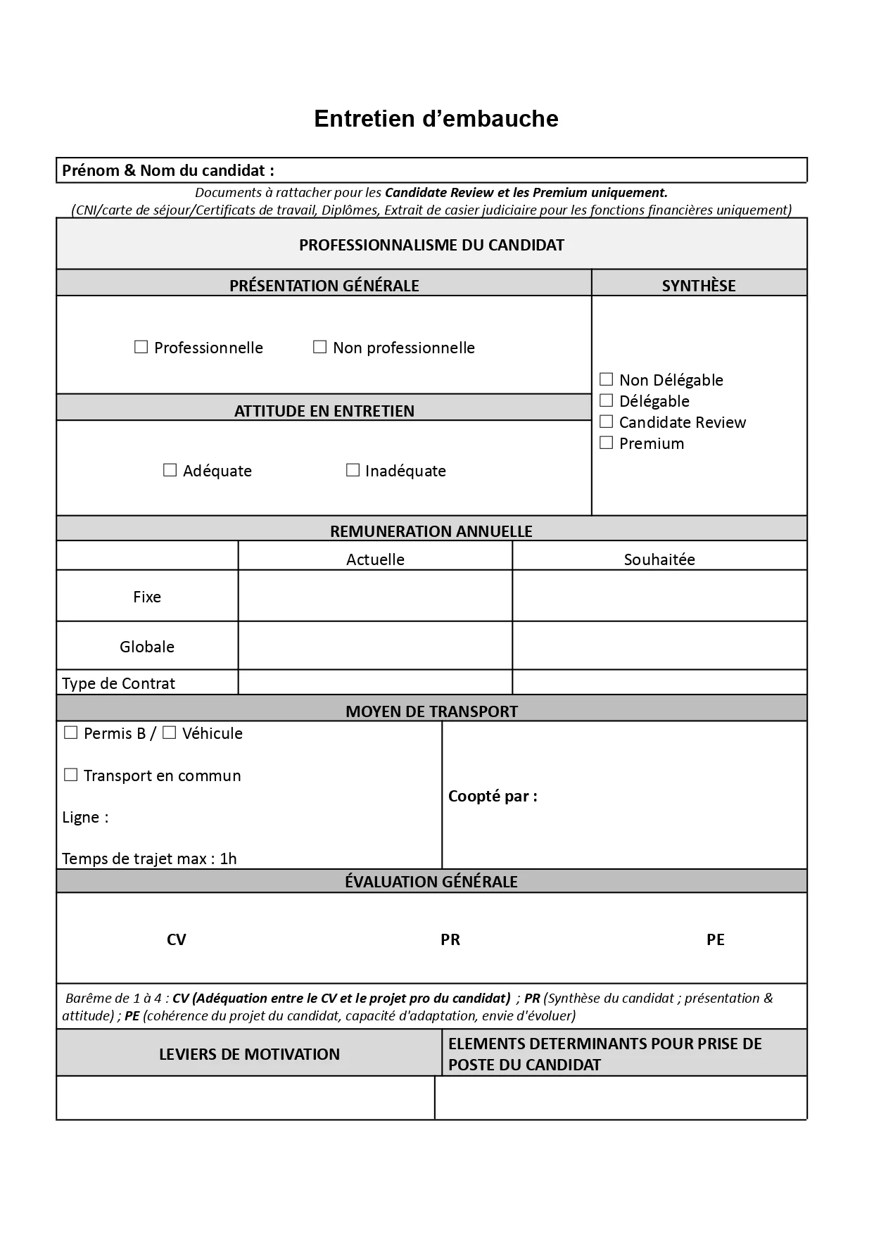 Modèle Entretien d’embauche
