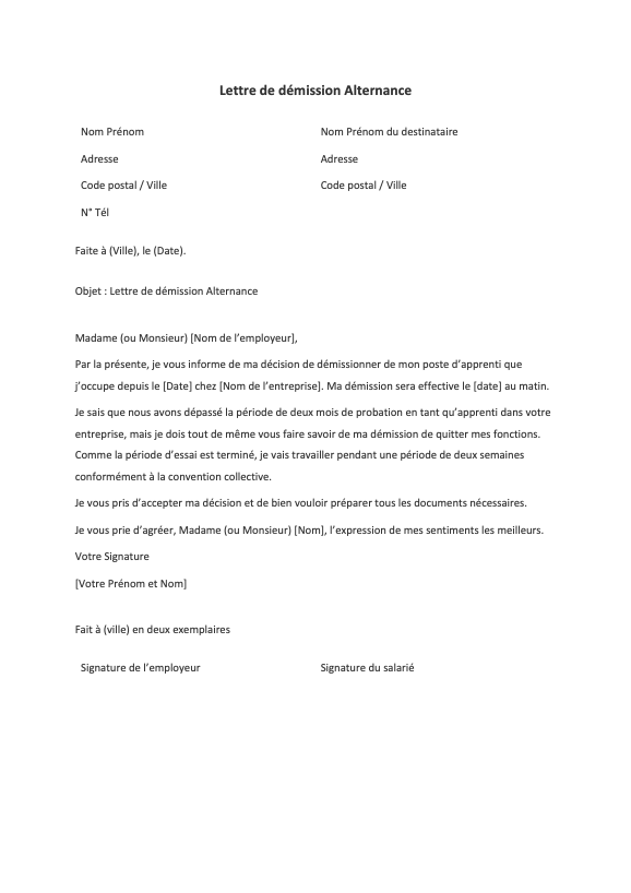 Lettre De D mission D une Association Format Word PDF