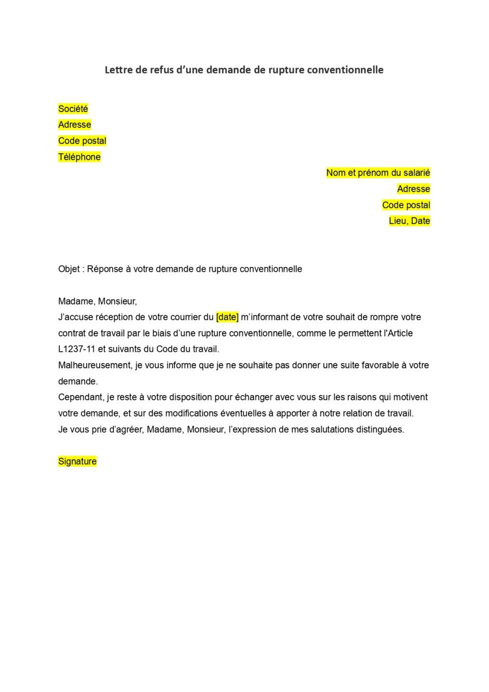 Lettre De Demande De Rupture Lettre De Demande De Rupture 