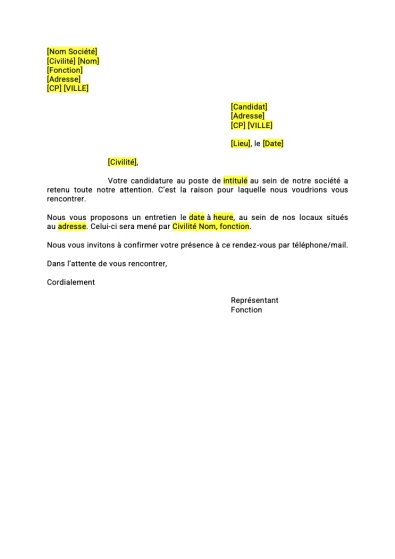 Convoquer un Candidat a un Entretien d&rsquo;Embauche