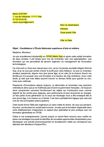 Lettre de motivation école d’ingénieur