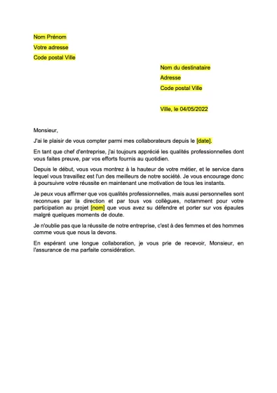 Modèle d’encouragement professionnel à un salarié Modèle d’encouragement professionnel à un salarié
