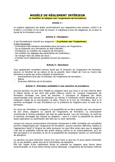 Modèle de règlement intérieur