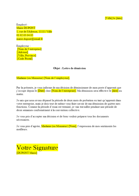 Demission Contrat D Apprentissage