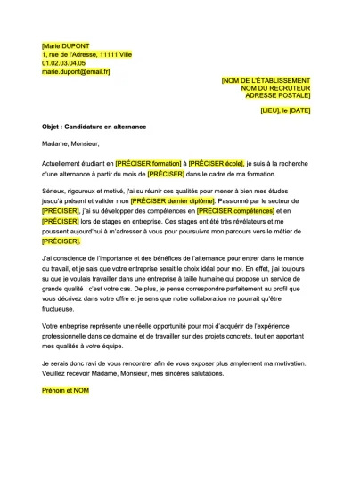 Lettre de motivation alternance entreprise