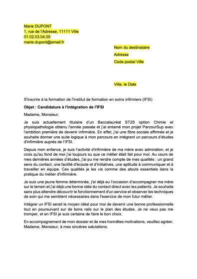 Lettre de motivation école infirmière