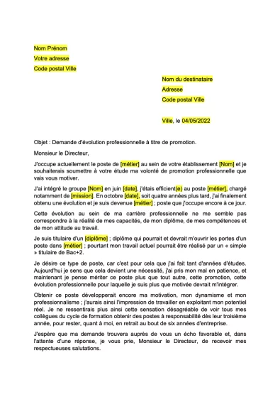 Lettre pour demander une promotion