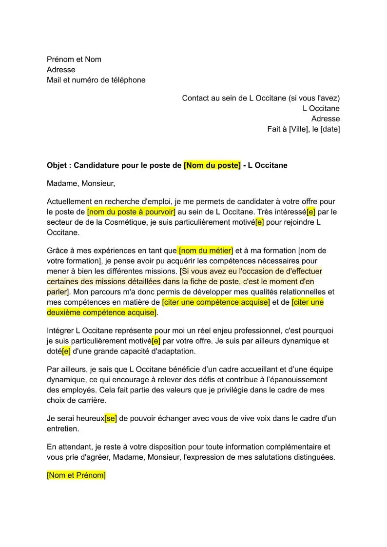 Lettre De Motivation L&rsquo;occitane